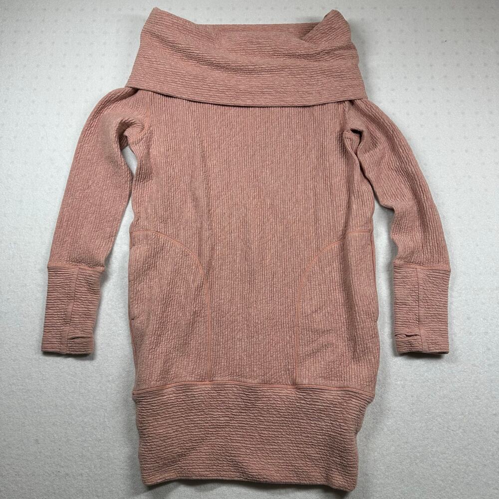 Lululemon Along the Way Dress XS Pink Ribbed Off Shoulder Long Sleeve Mini